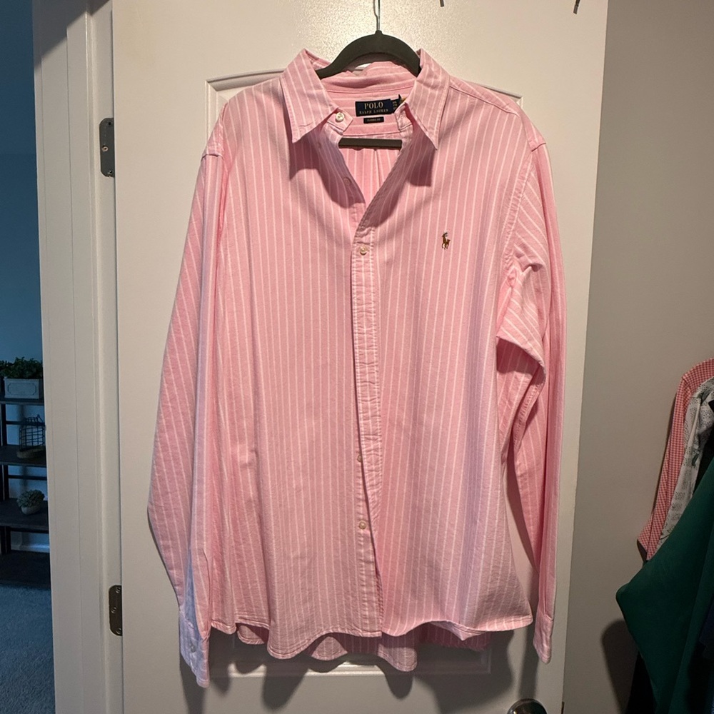 Polo by Ralph Lauren Pink and White Striped Button-Down Shirt
